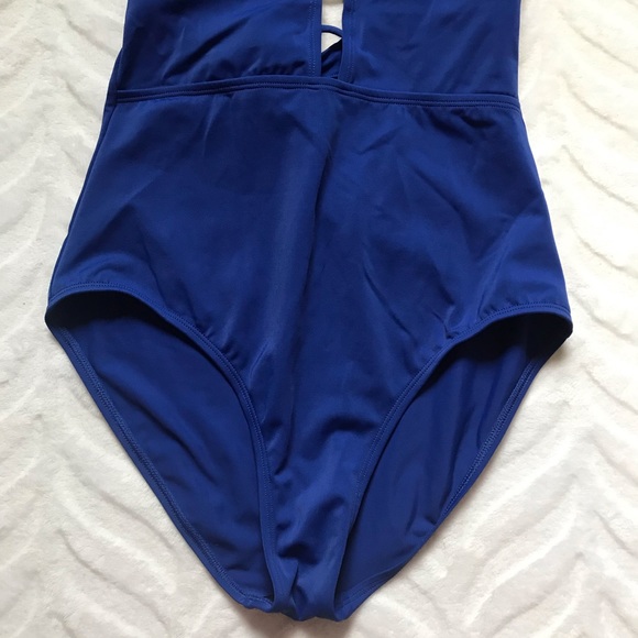 One-piece Swimsuit Royal Blue Deep V Halter Top - Picture 4 of 9